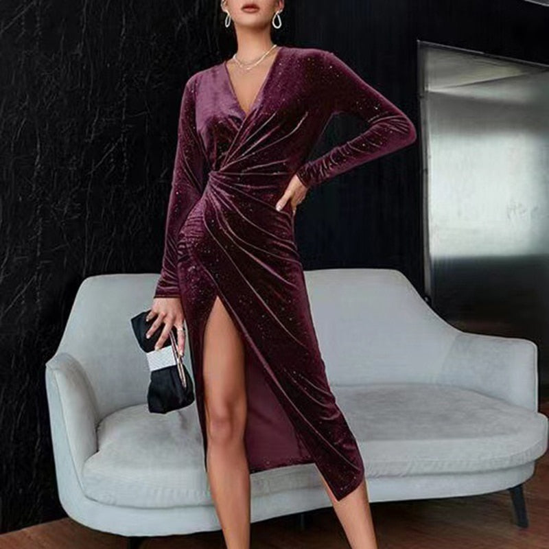 Slim Velvet Irregular Dress
