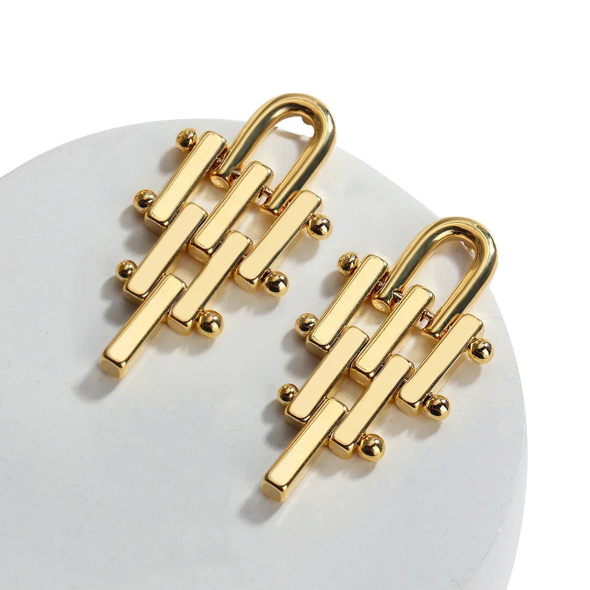 Geometric Metal Lattice Minimalist Earrings