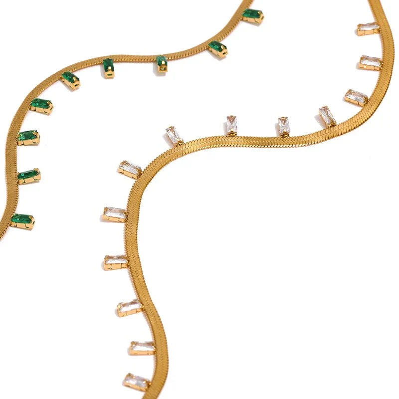 CZ Rhinestone Gold Chain Line Necklace