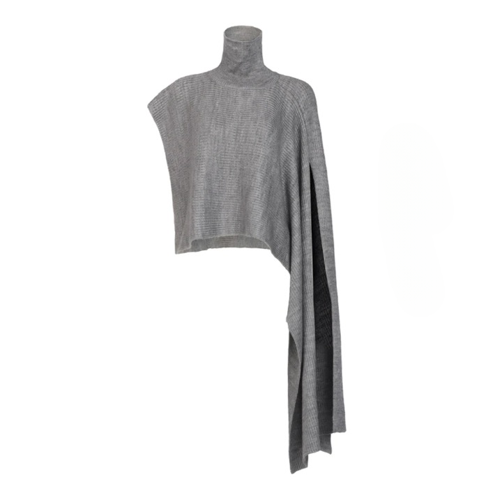 Krie Asymmetric Shoulder Turtleneck Cape Sweater