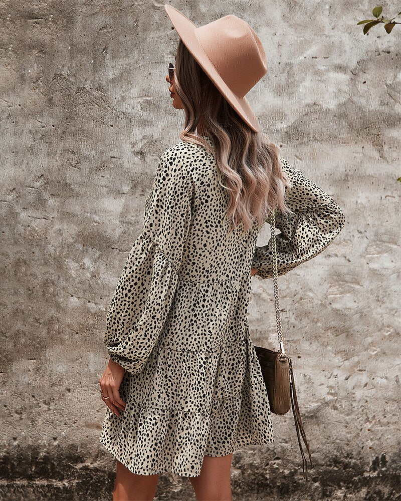 Leopard V-Neck A-Line Dress