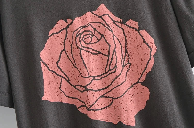 Rosa Big Rose Graphic Print Boho T-Shirts