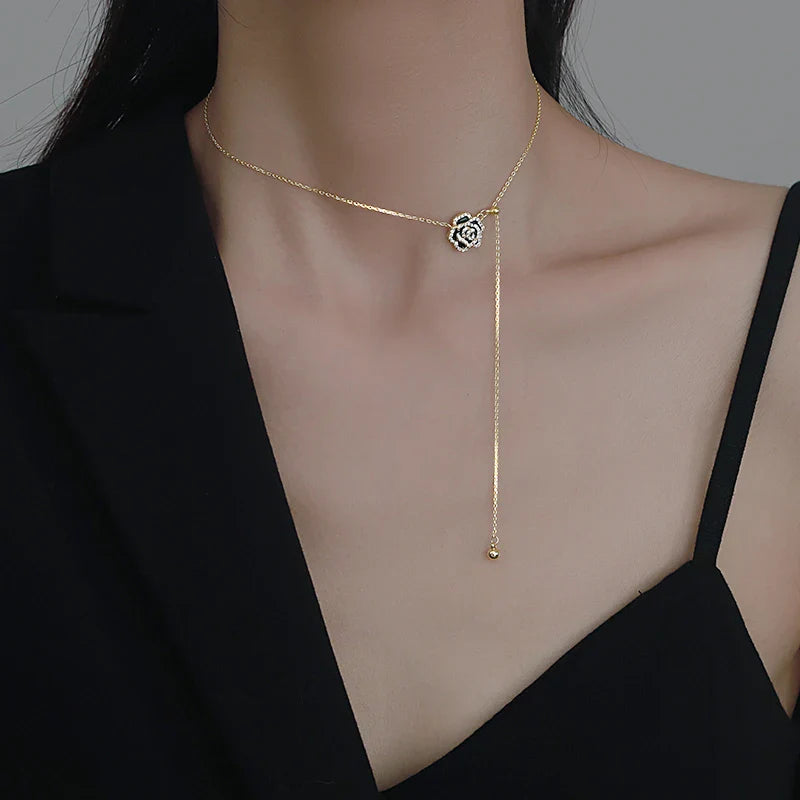 Camellia Flower Pull String Pedant Necklace