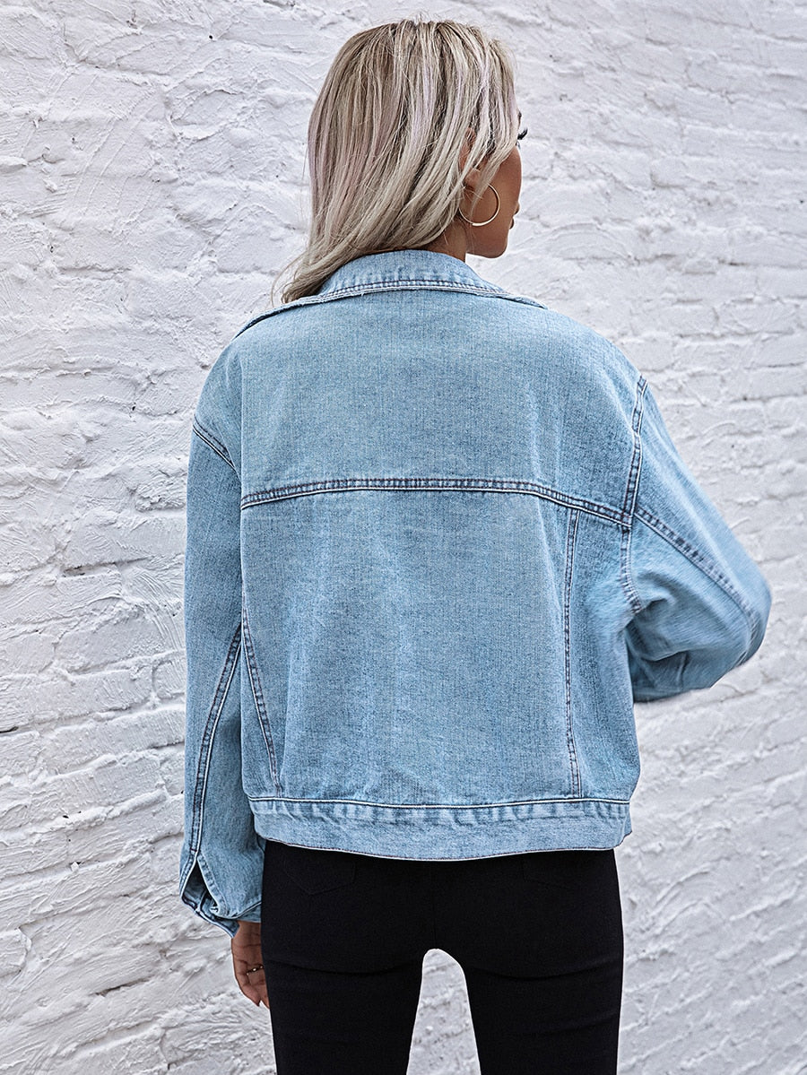 Turn-down Collar Loose Denim Jacket