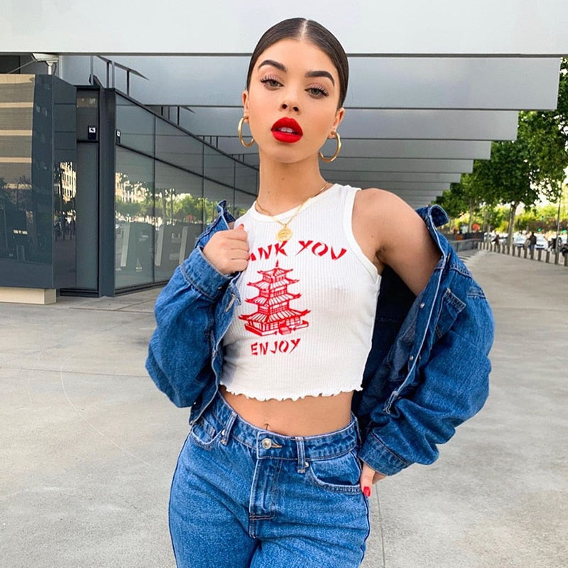 Knitting Print O Neck Tank Top