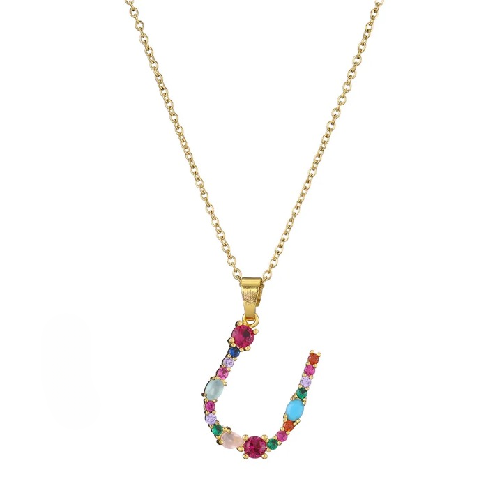Colorful Crystal Letter Pendant Necklaces