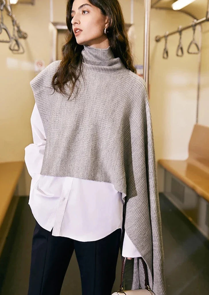 Krie Asymmetric Shoulder Turtleneck Cape Sweater