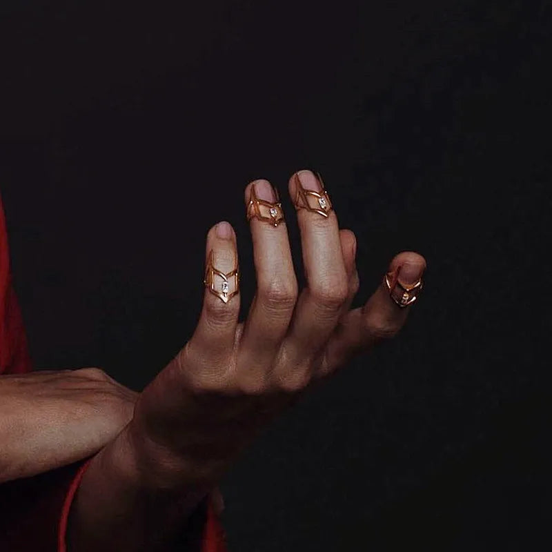 Cubic Zircon Adjustable Nail Rings - 4 Pc