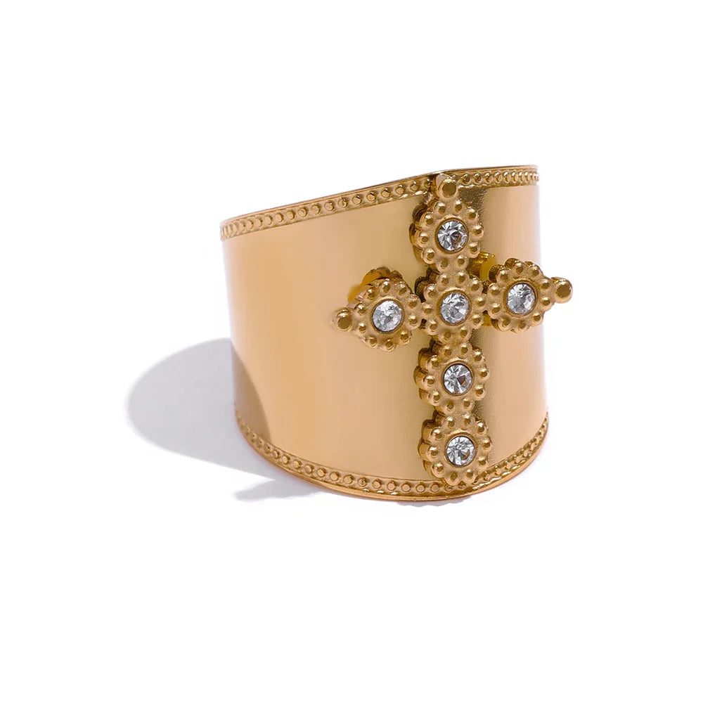 Luxe CZ Cross Brand Band Ring