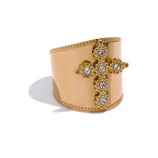 Luxe CZ Cross Brand Band Ring