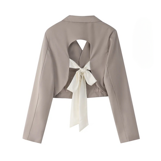Keyla Ribbon Tie Open Back Cropped Blazer