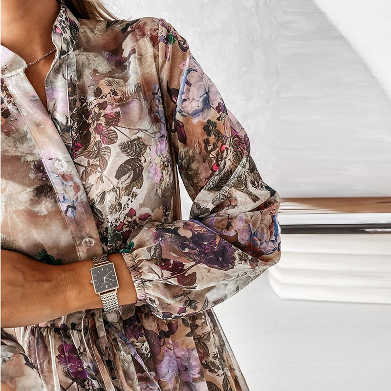 Elegant V-Neck Button Dress