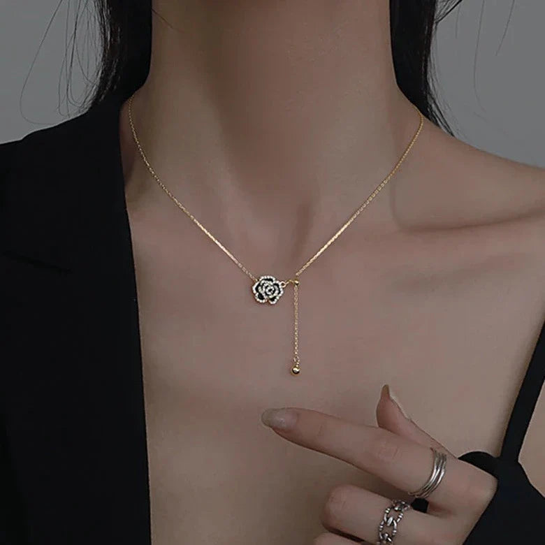 Camellia Flower Pull String Pedant Necklace