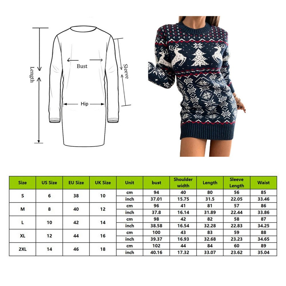 Christmas Knitted Dresses Girl Sweater Dress Long Sleeve Jumpers Knitwear
