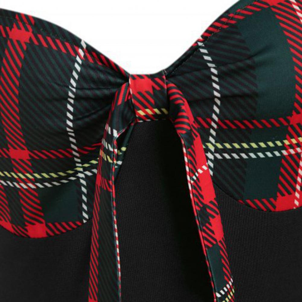 Elegant Vintage Long Sleeve Slim Dress V-Neck Lace-up Neckline Fashion Christmas Party