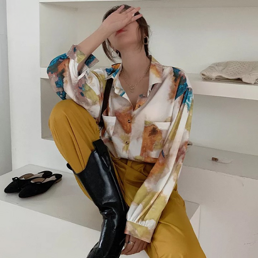 Soula Watercolor Ombre Print Shirt Blouse