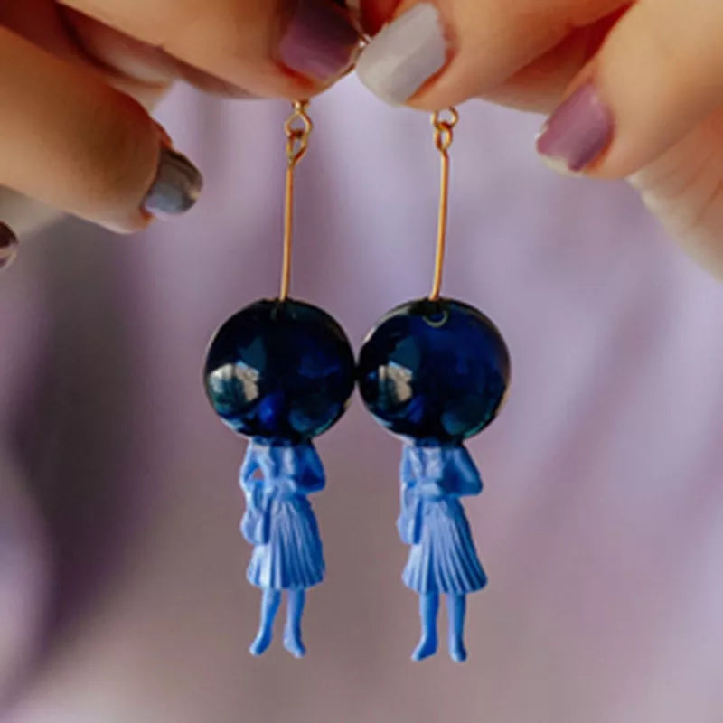 Glass Ball and Lady Drop Earrings