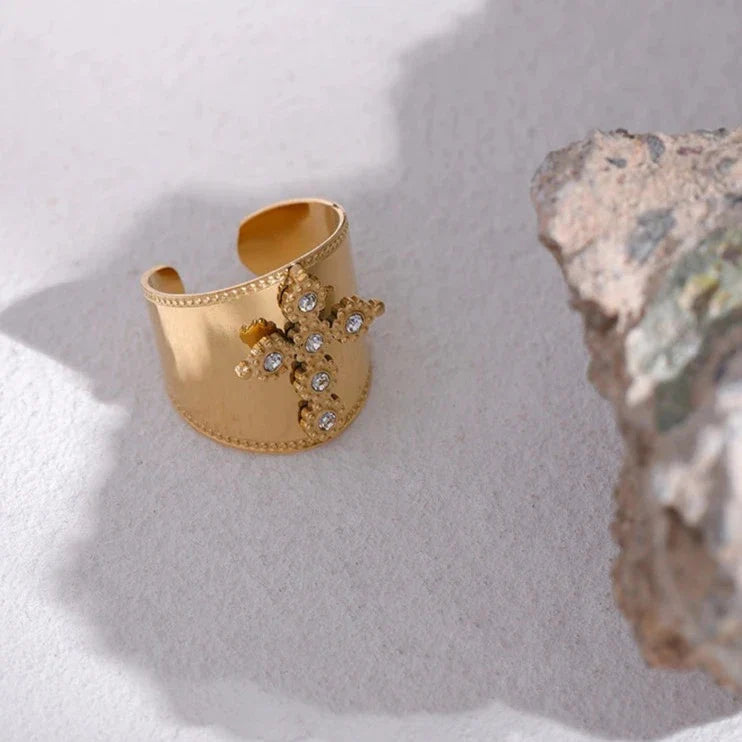 Luxe CZ Cross Brand Band Ring
