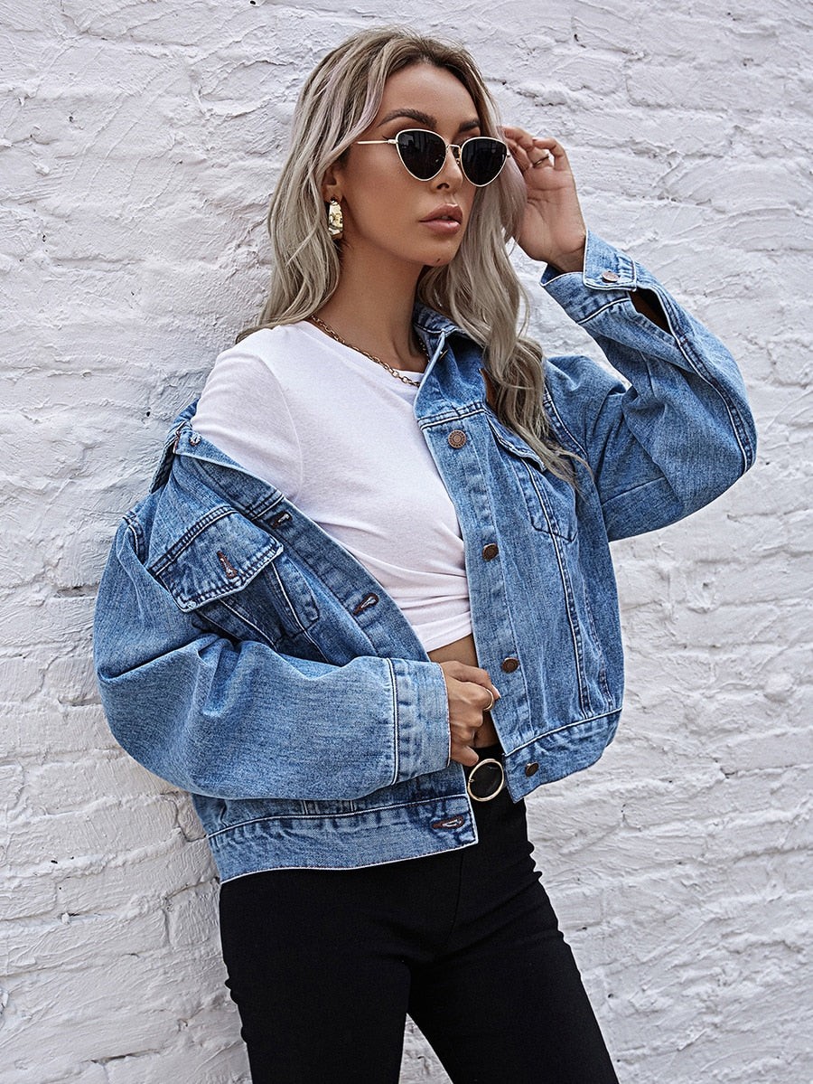 Turn-down Collar Loose Denim Jacket
