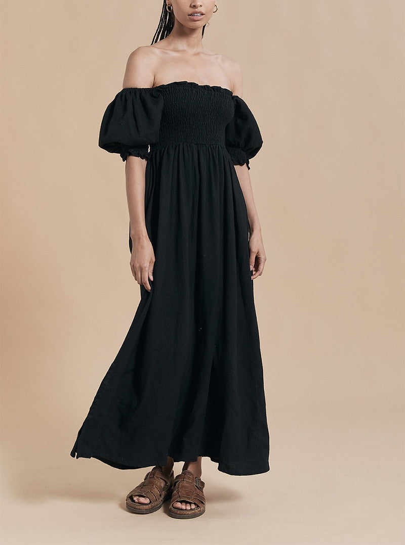 Summer Dresses For  Square Neck Smocked Short Puff Sleeve Vacation Beach Style