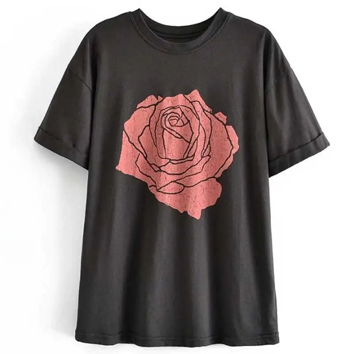 Rosa Big Rose Graphic Print Boho T-Shirts