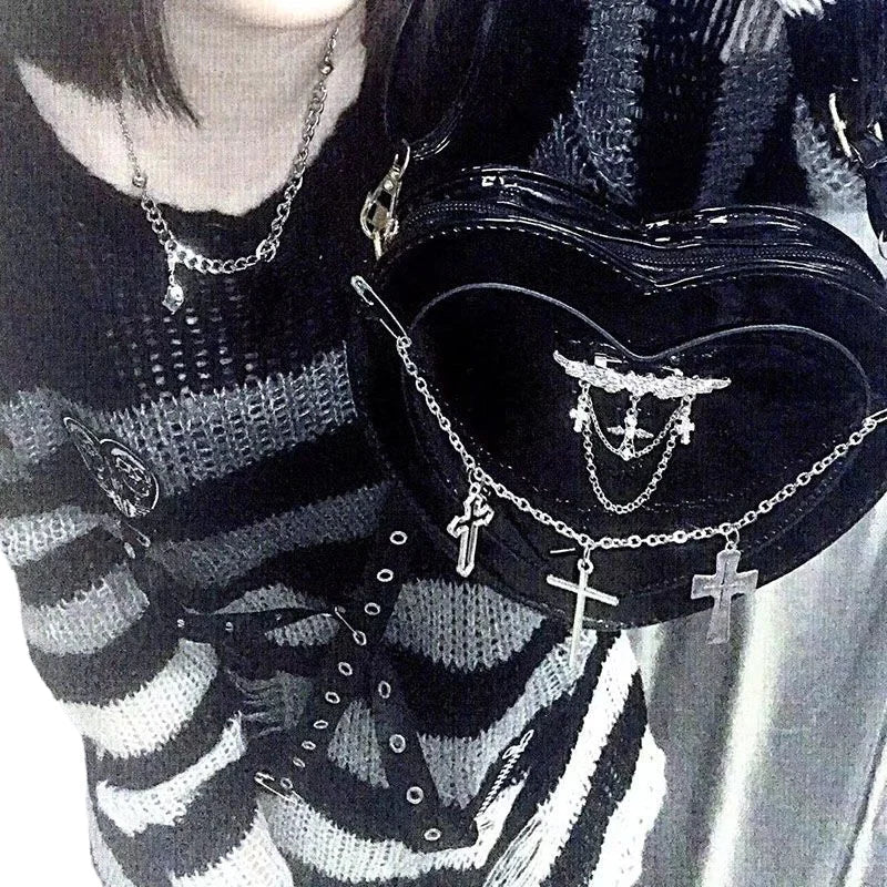 Y2K Subculture Cross Heart Shaped Punk Gothic Crossbody Shoulder Bag