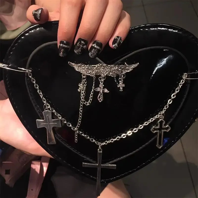 Y2K Subculture Cross Heart Shaped Punk Gothic Crossbody Shoulder Bag