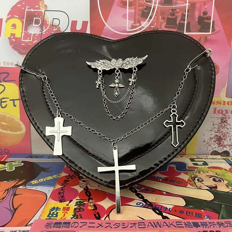 Y2K Subculture Cross Heart Shaped Punk Gothic Crossbody Shoulder Bag