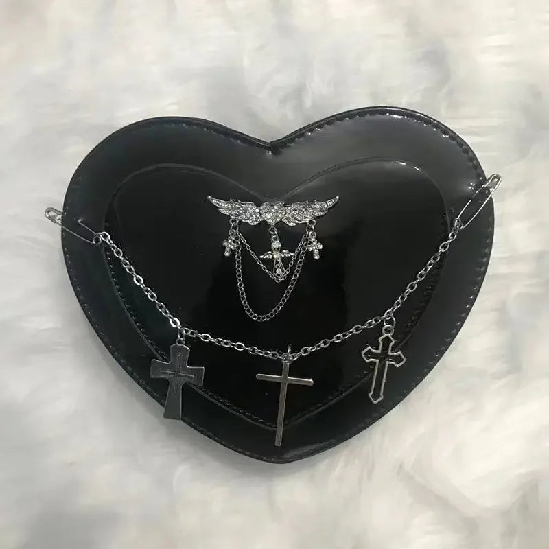Y2K Subculture Cross Heart Shaped Punk Gothic Crossbody Shoulder Bag