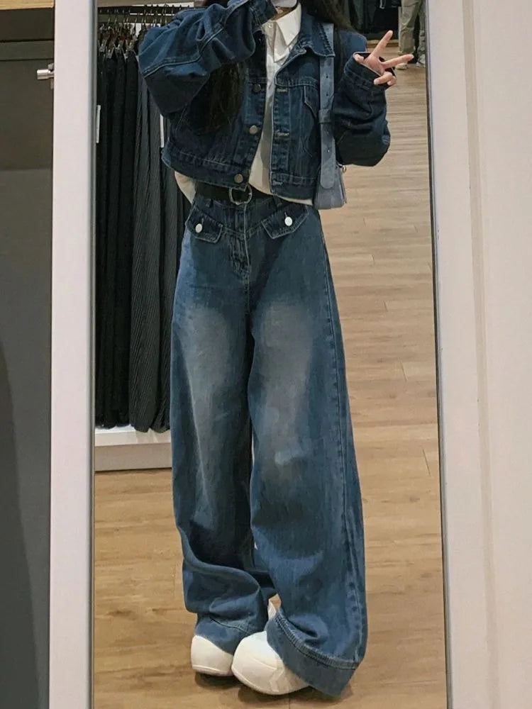 Distressed Blue Baggy Vintage 90s Wide Leg Denim Y2K Pant