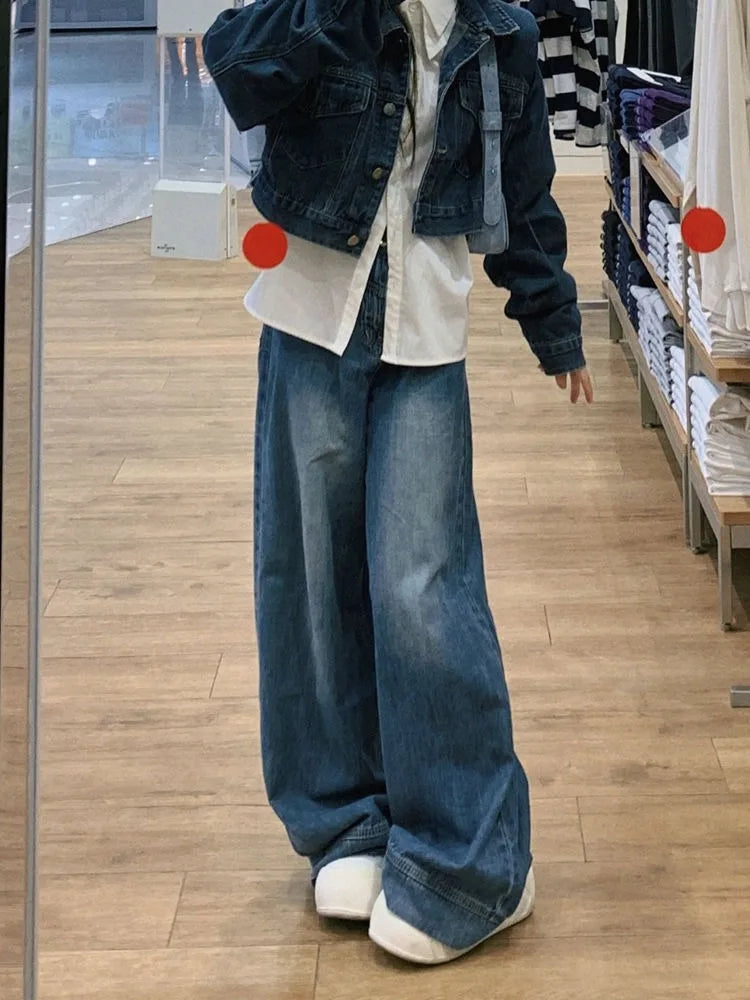 Distressed Blue Baggy Vintage 90s Wide Leg Denim Y2K Pant