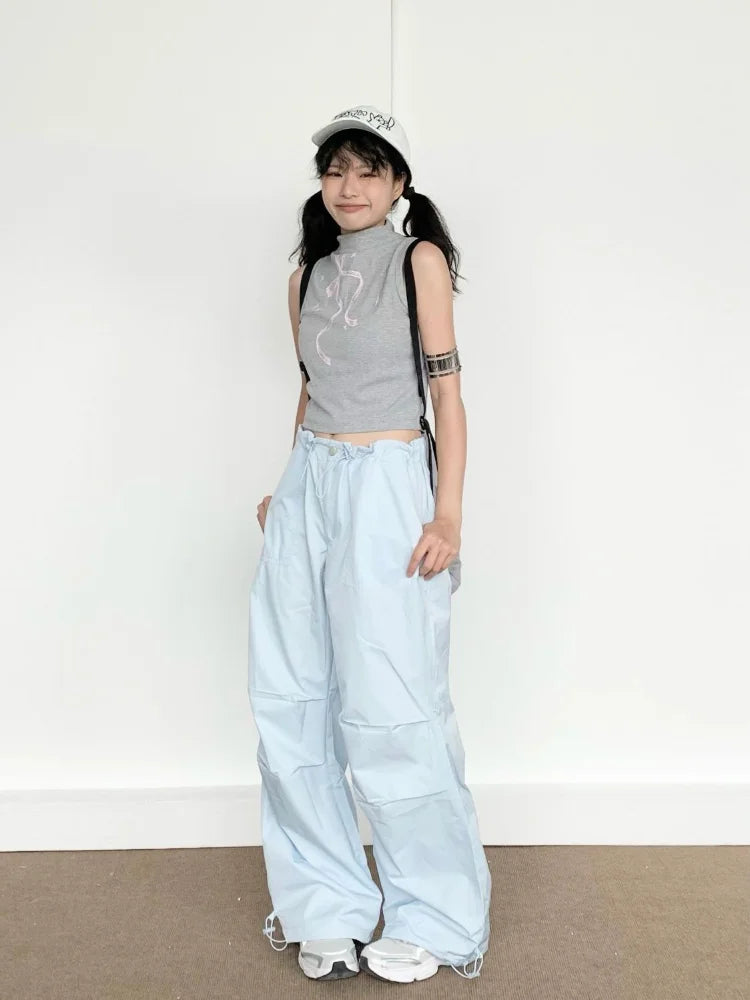Blue Cargo Parachute Hippie Korean Style Oversize Baggy Pant