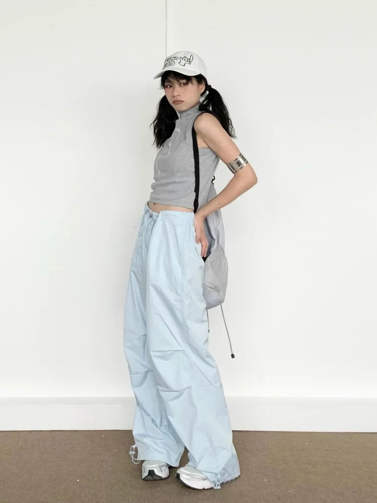 Blue Cargo Parachute Hippie Korean Style Oversize Baggy Pant