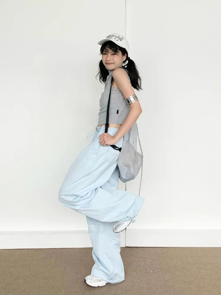 Blue Cargo Parachute Hippie Korean Style Oversize Baggy Pant