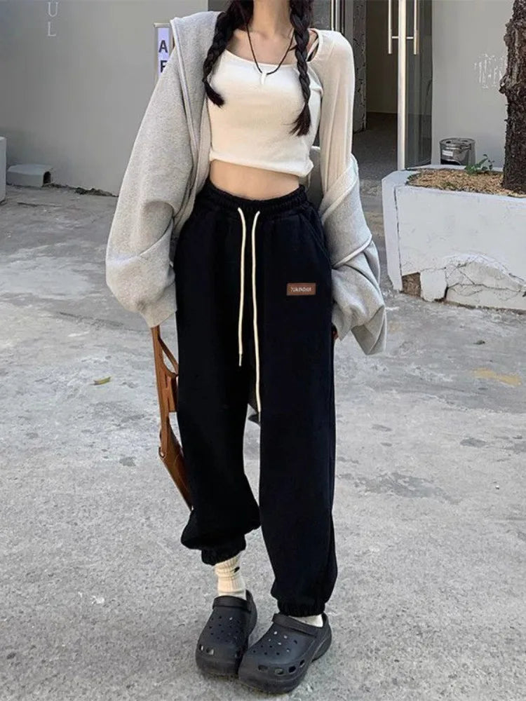 Winter Fleece Beige Jogging Sports Korean Style Oversize Pant