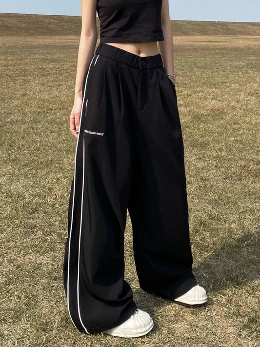 Black Side Striped Oversize Harajuku Korean Loose Wide Leg Pant