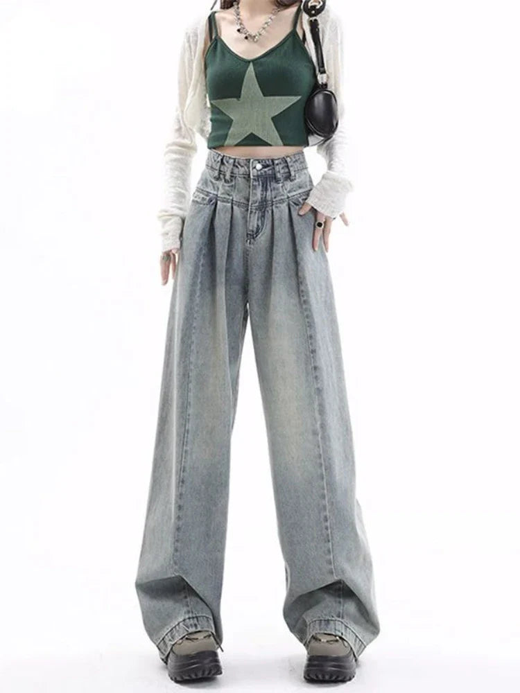 Blue Baggy Y2K Gyaru Oversize Wide Leg Denim Harajuku Pant