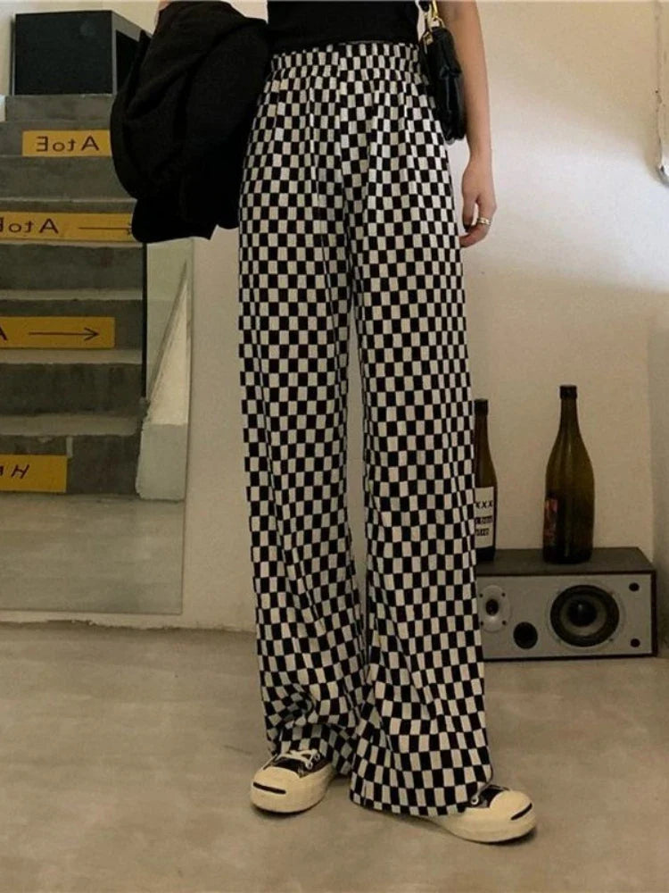 Black White Plaid Harajuku Wide Leg Checkerd Streetwear Pant