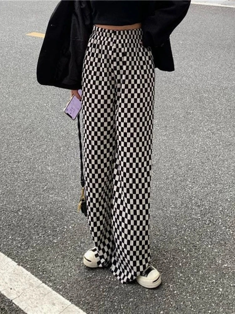 Black White Plaid Harajuku Wide Leg Checkerd Streetwear Pant