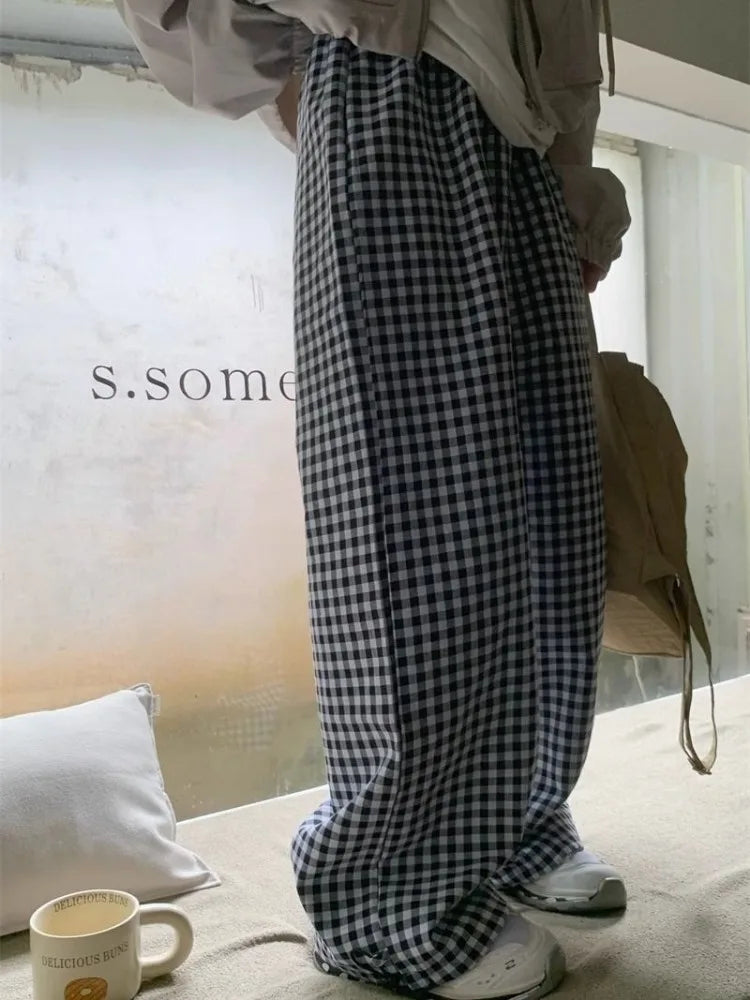 Black White Plaid Harajuku Streetwear Oversize Wide Leg Pant