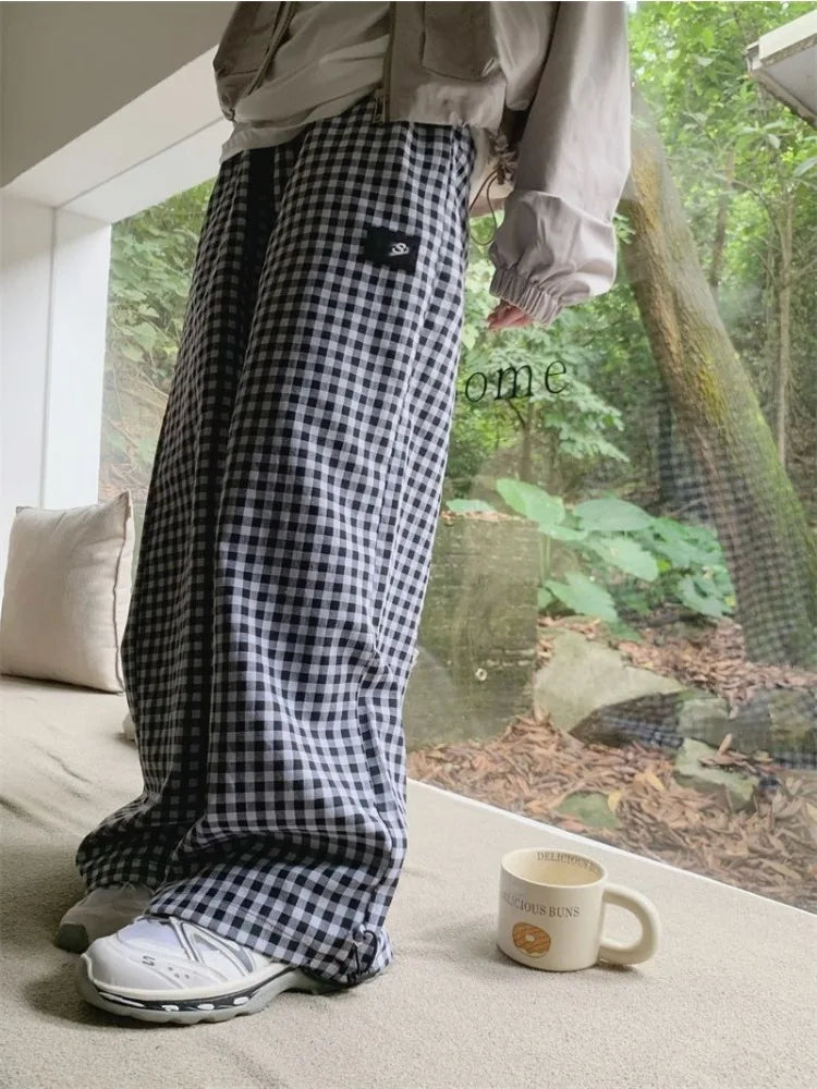 Black White Plaid Harajuku Streetwear Oversize Wide Leg Pant