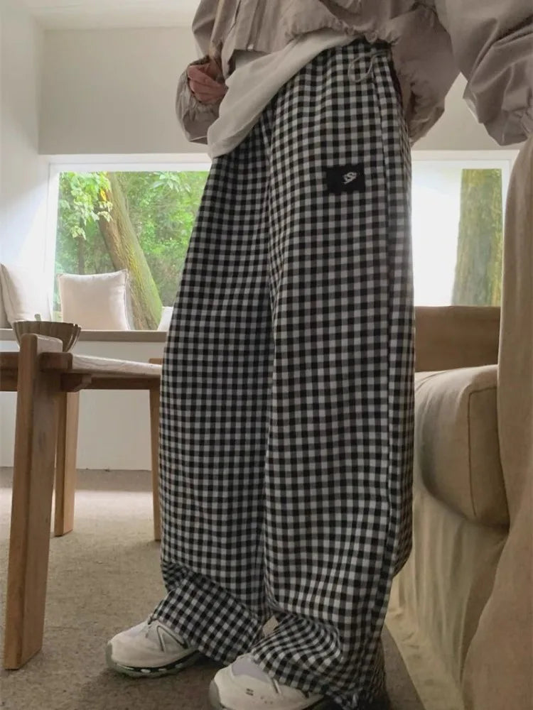 Black White Plaid Harajuku Streetwear Oversize Wide Leg Pant