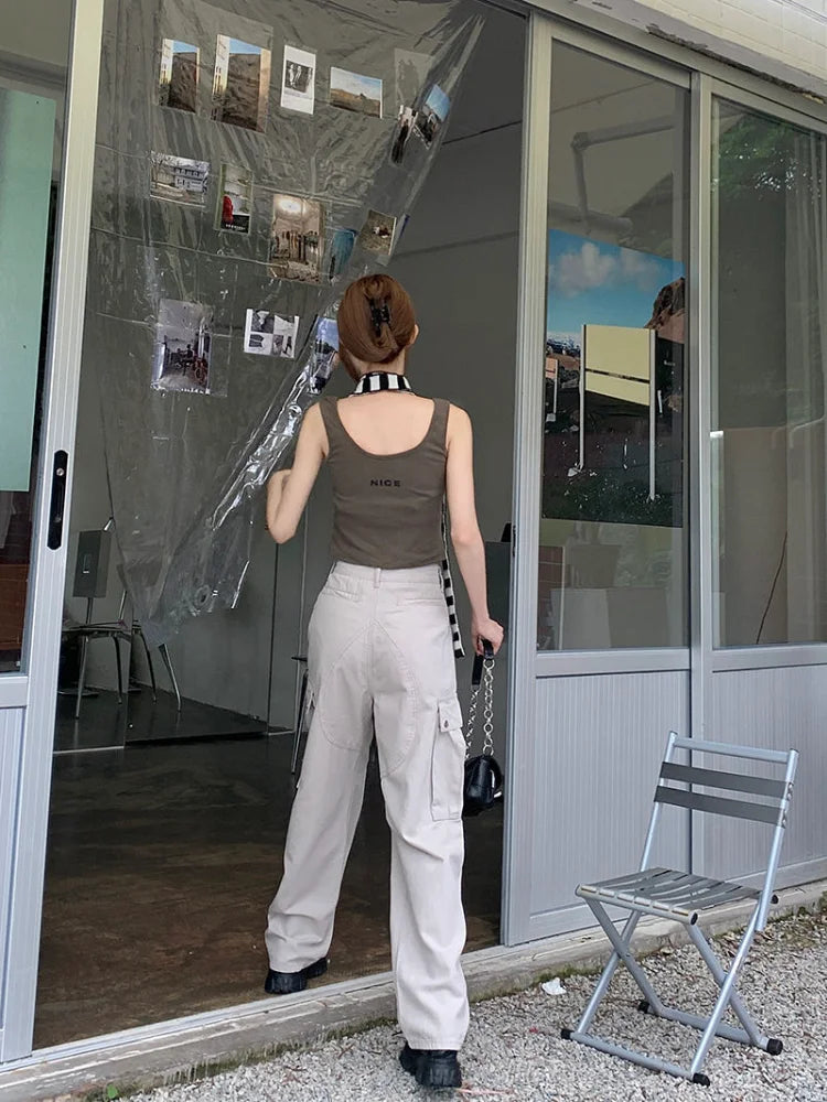 Vintage Y2K Beige Cargo Hip Hop Oversized Baggy American Retro Streetwear Pant