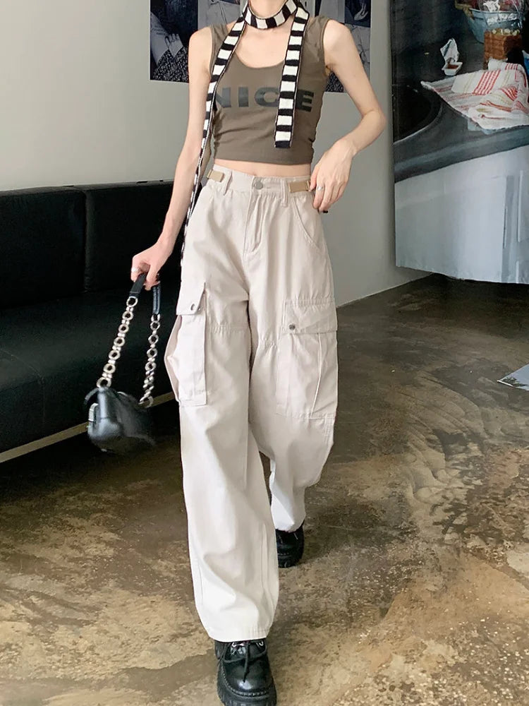 Vintage Y2K Beige Cargo Hip Hop Oversized Baggy American Retro Streetwear Pant