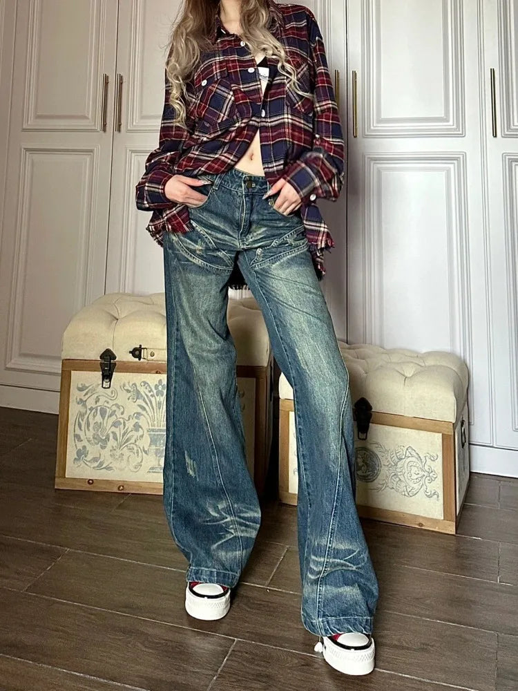 Vintage Trashy Baggy Retro 90s Distressed Wide Denim Harajuku Pant