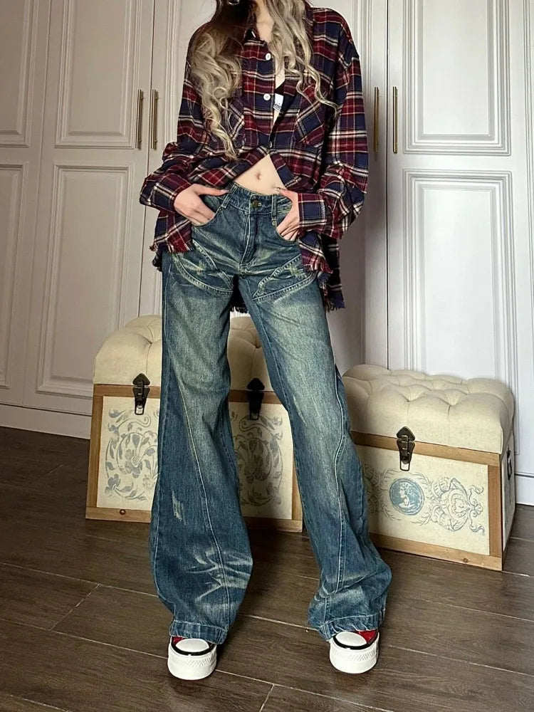 Vintage Trashy Baggy Retro 90s Distressed Wide Denim Harajuku Pant