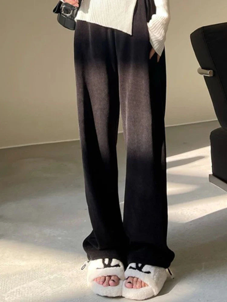 White Jogging Sweatpants Winter Fleece Korean Style Oversize Wide Leg Pant