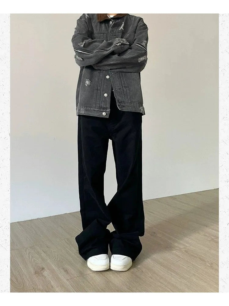 Black Denim Basic Oversize Loose Y2K Vintage Retro Pant