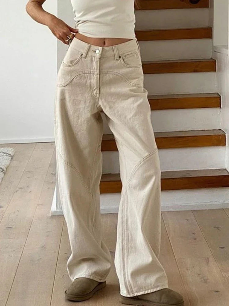 Beige Basic Cargo Y2K Vintage Oversize Loose Pant