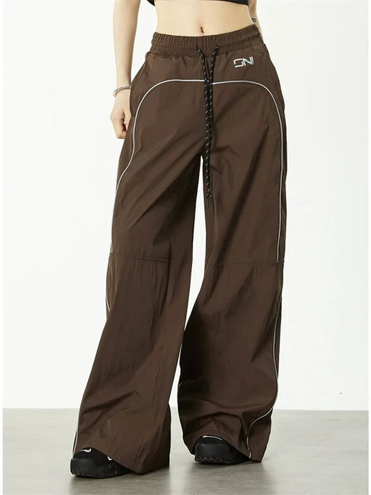Y2K Gorpcore Brown Track Vintage Parachute Reflective Sweatpant